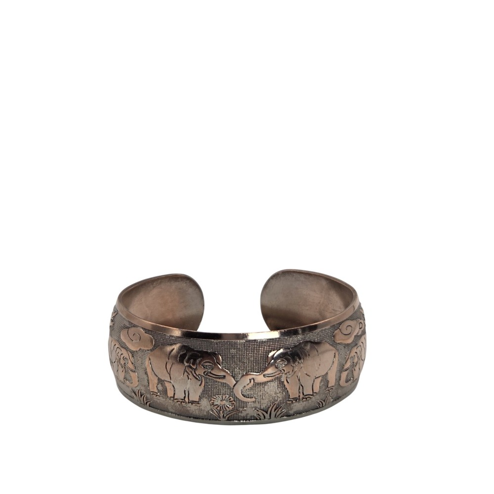 Elephant Cuff Bracelet Womens Copper Tone Embossed Tribal Boho Style Ethnic